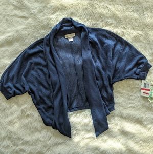 NWT Navy blue half-cardi/shawl sweater
